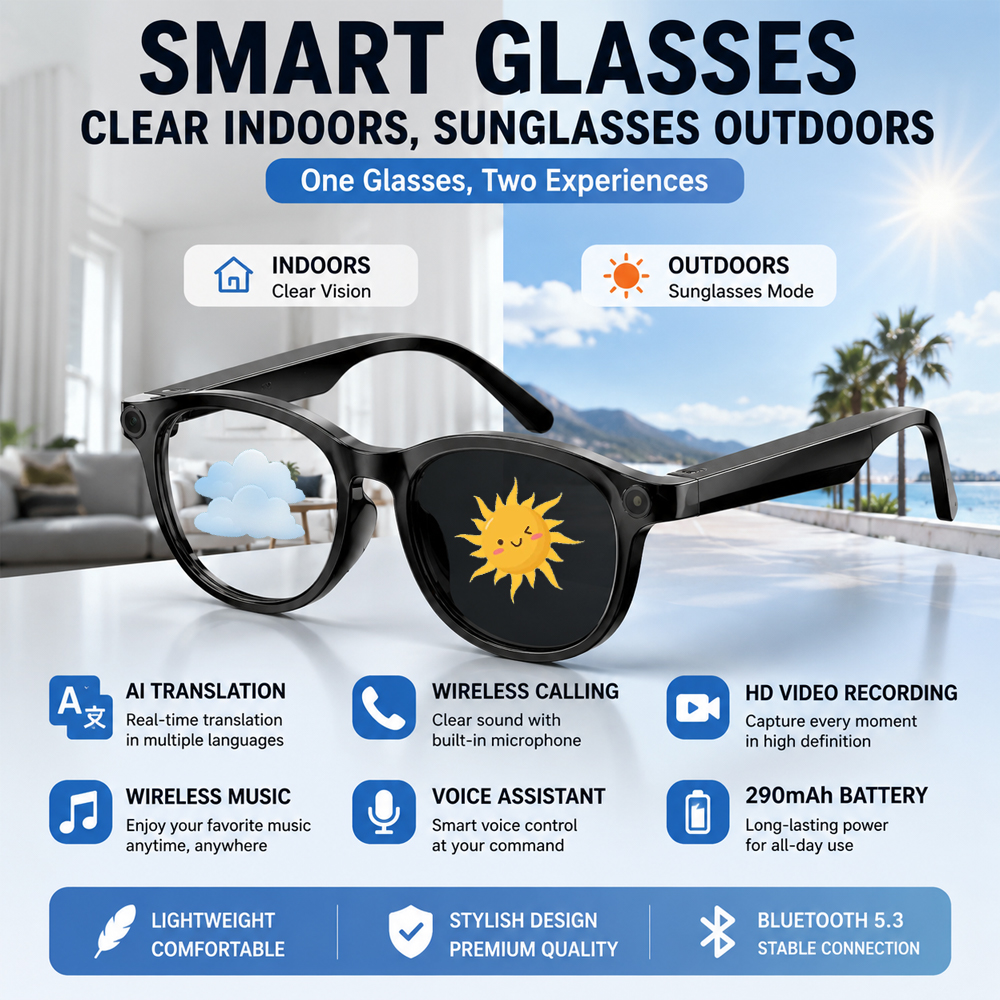 Smart Home Outdoor - Smart Photochromic Glasses Bluetooth 5.3, AI