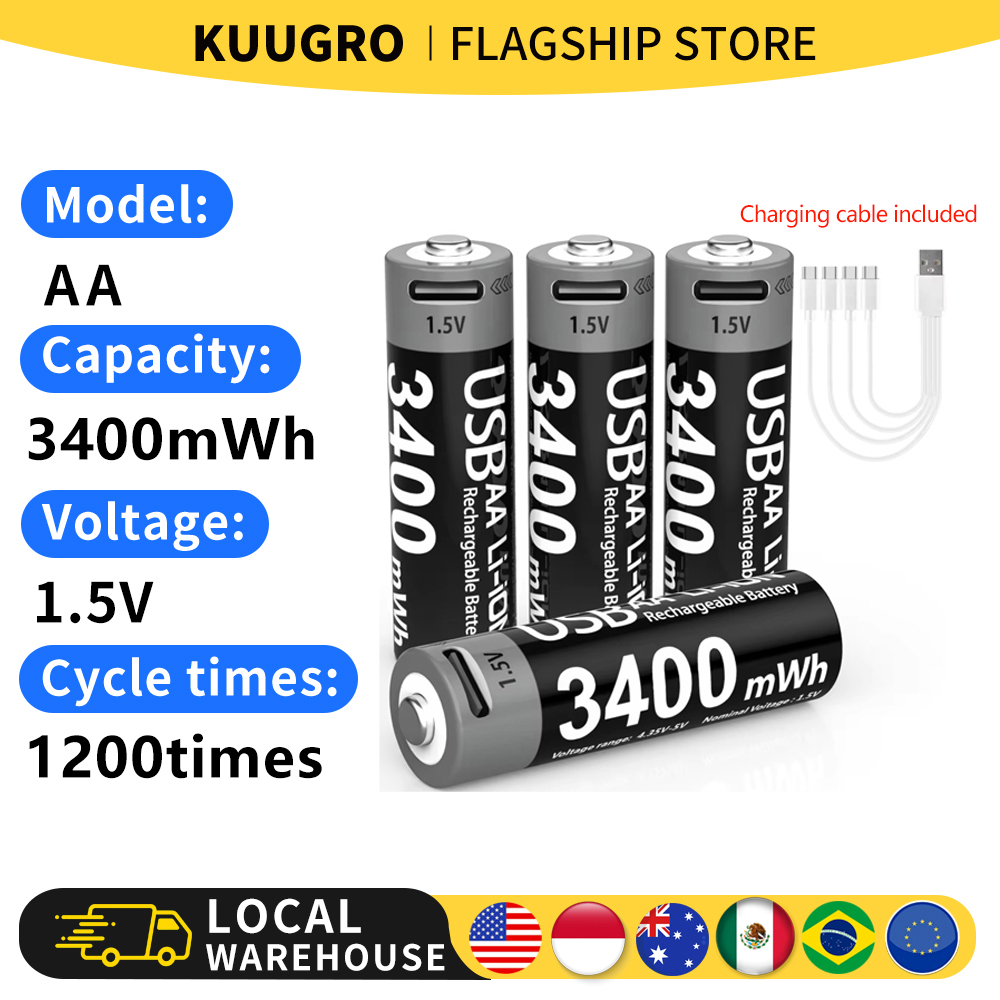 Smart Door Lock - Kuugro USB AA 1.5V 3400mWh Type-C
